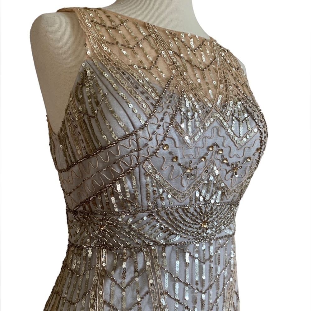 SUE WONG 4 Champagne Silver Sequin embellished beaded Cocktail formal dr… - Picture 6 of 17